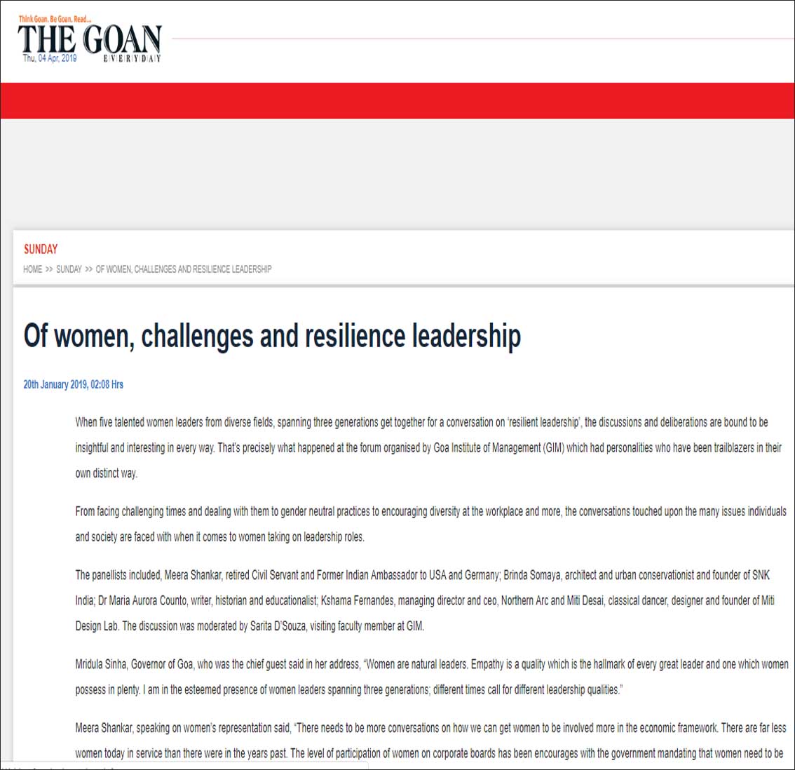 Of women,challenges and resilience leadership,The Goan ever day - January 2019